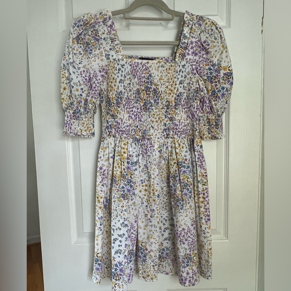 1. State Floral Puff and Smocked Sleeve Smocked Bodice Dress - Picture 5 of 11